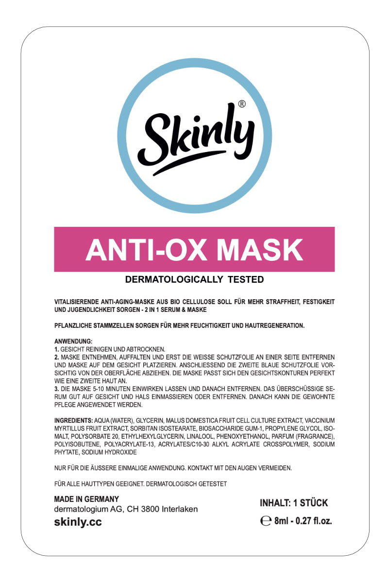 Skinly® Anti-Ox Mask anti-aging maske dermatologisch getestet