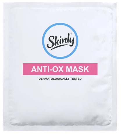 Skinly® Anti-Ox Mask VITALISIERENDE ANTI-AGING-MASKE AUS BIO CELLULOSE SOLL FÜR MEHR STRAFFHEIT, FESTIGKEIT UND JUGENDLICHKEIT SORGEN - 2 IN 1 SERUM & MASKE