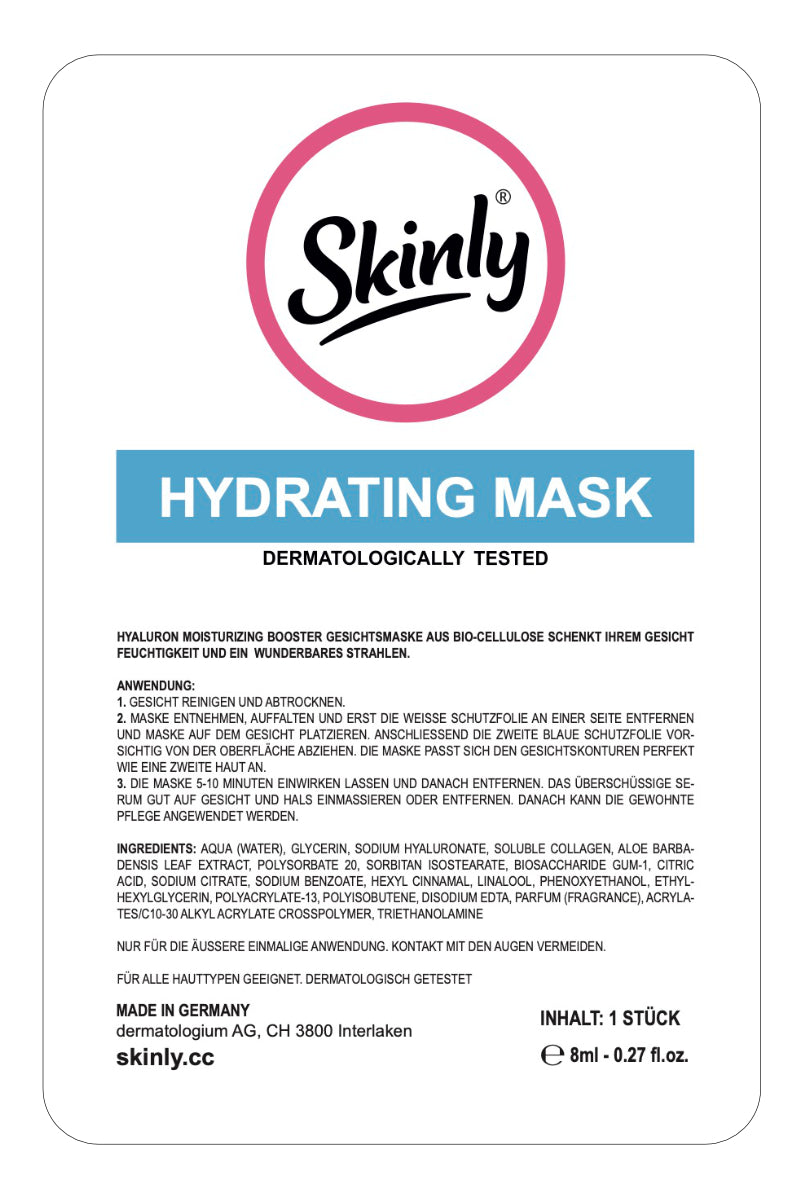 Skinly® Hydrating Mask hyaluron gesichtsmaske dermatologisch getestet
